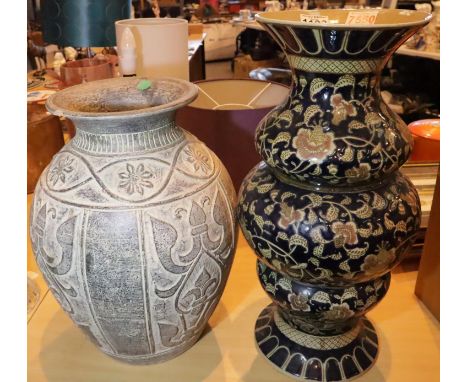 Large stoneware vase and a large decorative ceramic vase. Not available for in-house P&amp;P, contact Paul O'Hea at Mailboxes