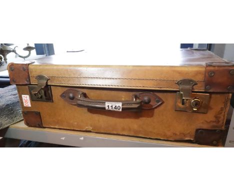 Vintage bound leather suitcase. Not available for in-house P&amp;P, contact Paul O'Hea at Mailboxes on 01925 659133 