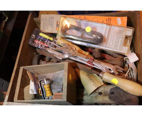 Box of assorted tools; spanners, chisels, hacksaw etc. Not available for in-house P&amp;P, contact Paul O'Hea at Mailboxes on