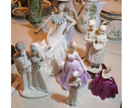 Mixed figurines including Nao (broken thumb) and Coalport. P&amp;P Group 3 (£25+VAT for the first lot and £5+VAT for subseque