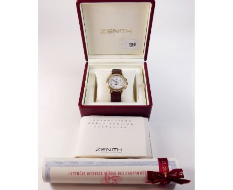 An 18k gold Zenith Gentleman's wrist watch 'El Primero Chronometer' with certificate, paperwork and box