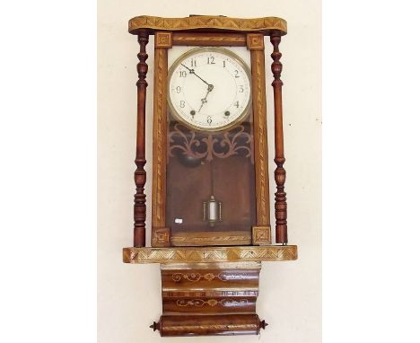 A Victorian walnut and  Tunbridgeware wall clock