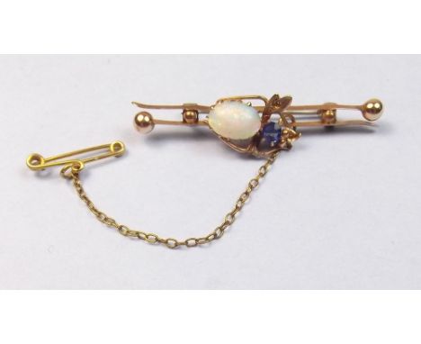 An Edwardian bee brooch (a/f one wing missing) set opal and blue stone 