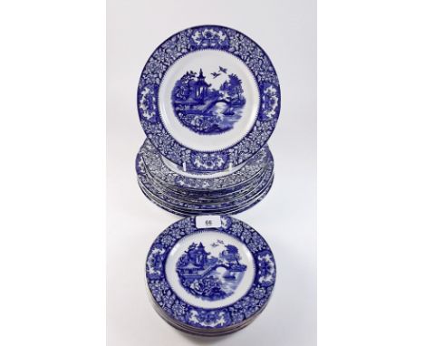 An 'Olde Alton Ware' blue and white part dinner service comprising: four dinner plates, seven breakfast plates and five tea p