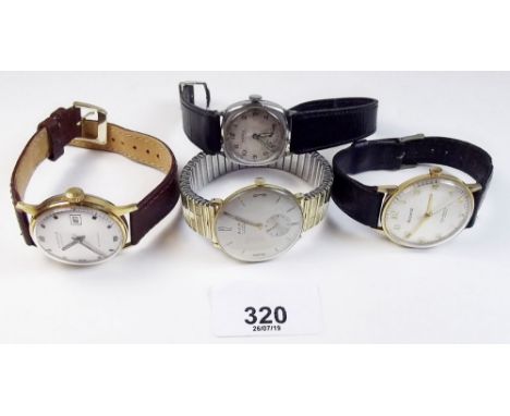 A Rotary Super Sport wrist watch, an Avia Incablock watch, a Kienzle Markant antimagnetic watch and an Accurist Shockmaster w