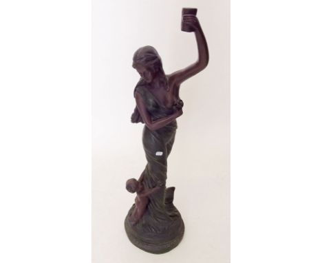 A plaster Art Nouveau figure of a woman and child - 59cm - possibly a table lamp