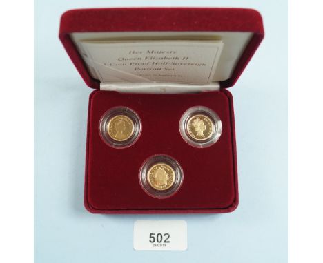 A Royal Mint Issue: Gold three coin proof half sovereign portrait set of Elizabeth II dates 1983, 1987 &amp; 2004 in presenta