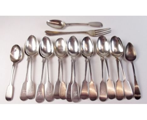 A set of six Victorian silver teaspoons - London 1864, plus six 1845/6 - 295g, and four various Georgian silver teaspoons and