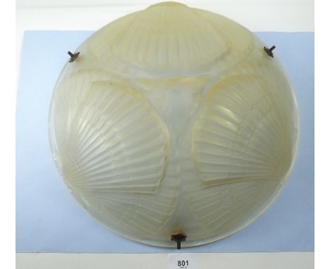 A Lalique style glass plaffonier clam shell design light shade, marked and signed indistinctly - 35cm dia