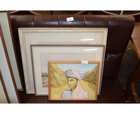 Mixed Lot: Two watercolours, rural scenes plus a further oil on board portrait
