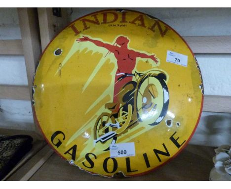 Enamel Indian Spirit Gasoline sign