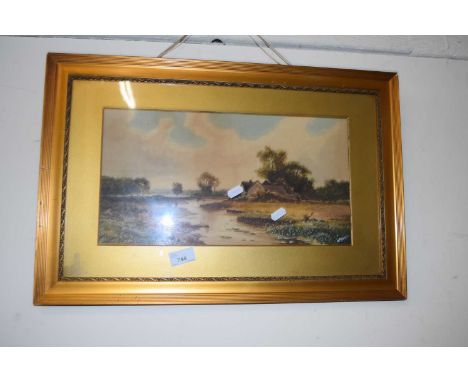 R Moulton, study of a river scene, watercolour, framed and glazed