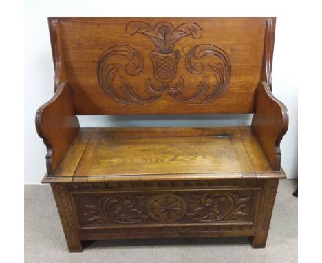 Edw Carved Oak Monks Bench 