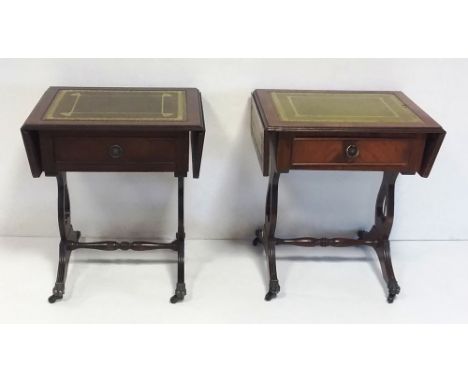 Pair of Mahogany Leather Top Miniature Sofa Tables