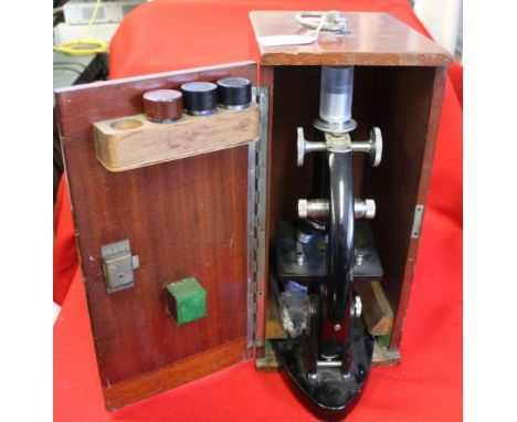 A black enamelled monocular microscope, by Baker, London No. 35607