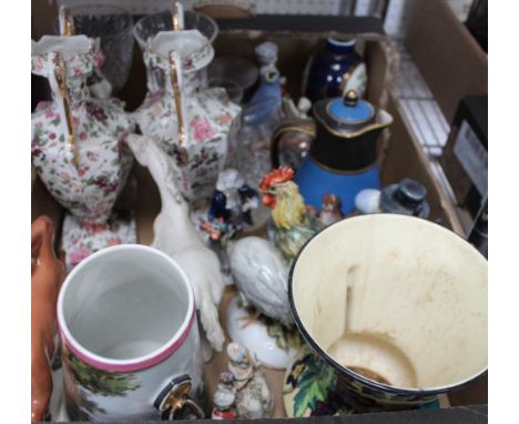 A box of assorted ceramics &amp; glasswares, includes a Rye pottery rabbit