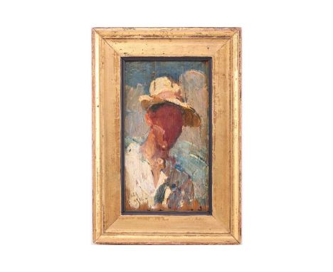 Sergei Vasilievich Malyutin (Russian 1859 - 1937) 'Portrait of a Malevich', indistinctly signed and dated 1916, oil on panel,
