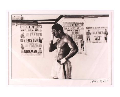 Chris Smith (b.1937), ‘No Pain/No Gain’, Muhammad Ali, 1971, gelatin silver print (printed later), signed to lower right corn