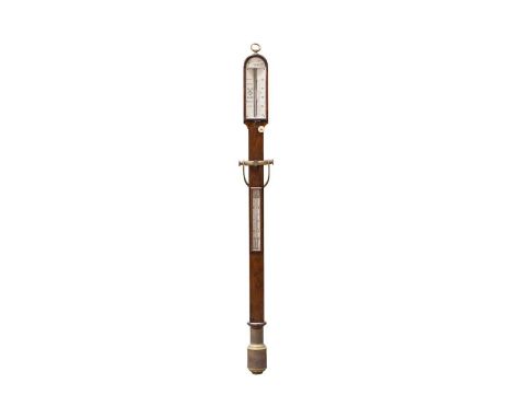 A Victorian rosewood Marine stick barometer, an ivory label above the gauge reads 'Cairns, 13 Waterloo Rd, Liverpool', the tr