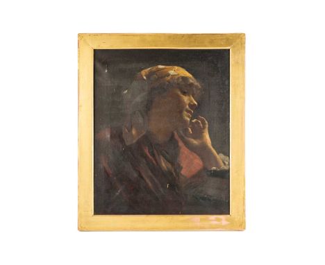Giuseppe Barison (1853-1931) Italian, Lady wearing a polka dot scarf, signed G. Barison - Venezia top left, oil on canvas, 54