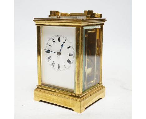 A late 19th century French repeating carriage clock, with Richard movement, in travelling case with key, 15cm high. Condition
