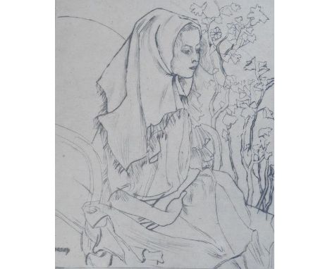 From the Studio of Fred Cuming. Jan Toorop (1858-1928), etching, Seated woman, copyright Vorst and Tas, Amsterdam, 31 x 23cm.