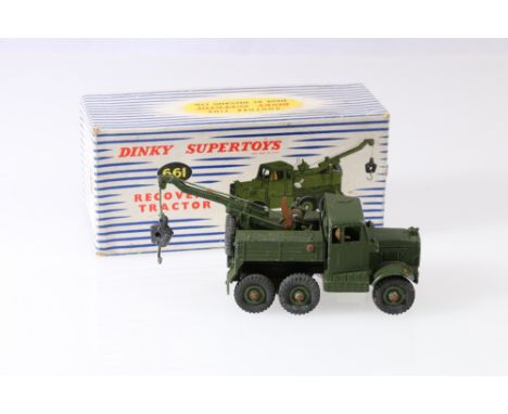 Dinky Supertoys 661 recovery tractor with green body and hubs, in striped pictorial box.