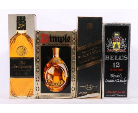 THE ANTIQUARY deluxe Scotch whisky, 75cl, 40% vol., JOHNNIE WALKER Black Label, 75cl, 40% vol., BELL'S 12 year old blended Sc