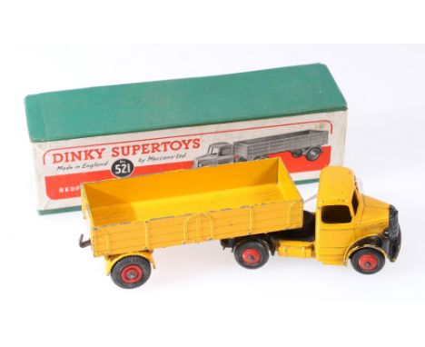 Dinky Toys 521 Bedford articulated lorry with yellow body, black wings, red hubs, Dinky Toys to base, in green box with picto