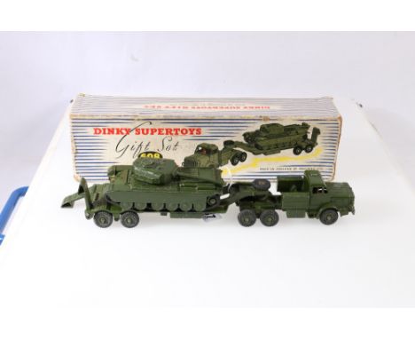 Dinky Supertoys 698 tank transporter set, in striped pictorial box.