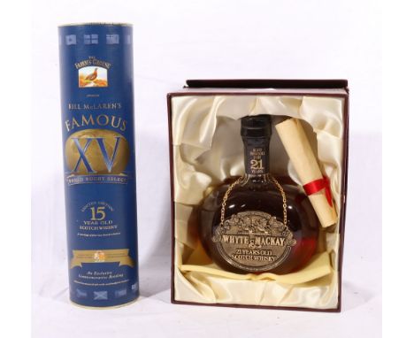 FAMOUS GROUSE 15 year old famous XV World Rugby selection, 70cl., 40% vol. and WHYTE & MACKAY 21 year old blended Scotch whis