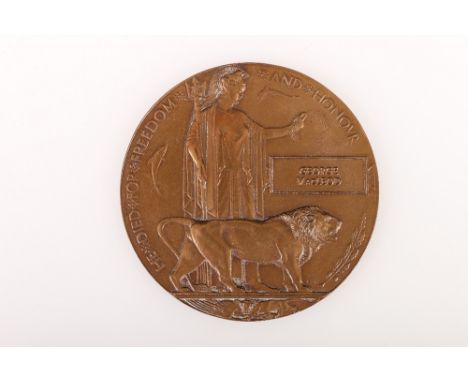 WWI death plaque or deadman's penny to George Macleod with the number 80 stamped just above exurge.