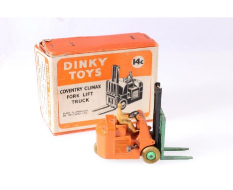 Dinky Toys 14C Coventry Climax fork lift truck in orange box, with pictorial label. 