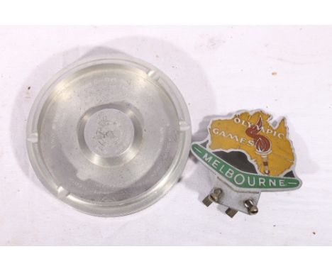 1950's Melbourne Olympic Games (1956) car badge and an RAF Rolls Royce Merlin Engine piston head ashtray.