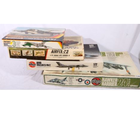 Airfix 1:72 scale Avro Vulcan B Mk2 model kit, Airfix 24th scale Hawker Harrier model kit, Airfix 1:72 scale Hercules model k