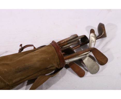 Twelve hickory shafted golf clubs including Wooley spoon wood, Marathon 3 iron, Scott of Elie deep faced machie, Forgan of St