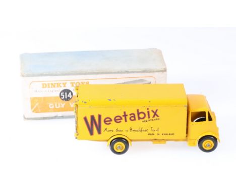 Dinky Toys 514 Guy van Weetabix, 1st type cab with yellow cab, body and grooved hubs, in blue box with pictorial label.