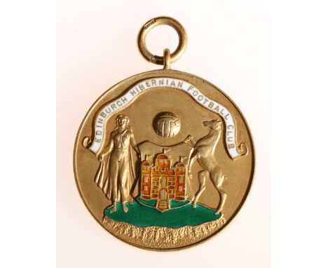 9ct yellow gold and enamel medal for Edinburgh Hibernian Football Club, Scottish League Championship, Season 1951-52, to H S 