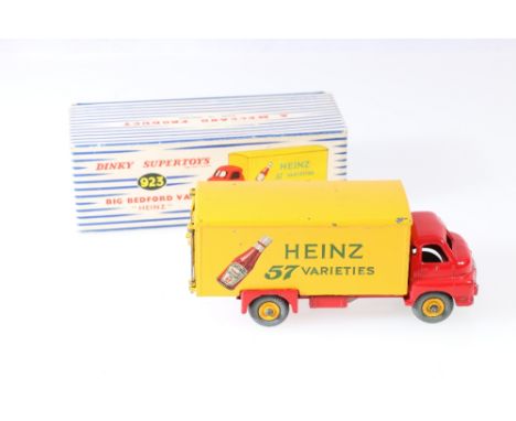 Dinky Supertoys 923 Big Bedford van Heinz Tomato Ketchup variety with red cab, yellow body and grooved hubs, in striped picto