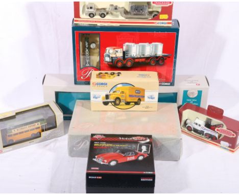 Corgi 1:50 scale 53503 Mack B series lowboy and luffing shovel, 98453 Beyer van, 24503 Walter Southworth platform lorry, 2660
