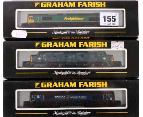 Three Graham Farish by Bachmann N gauge model railway locomotives including 371-376 Class 66 diesel 66610 freightliner, 371-1