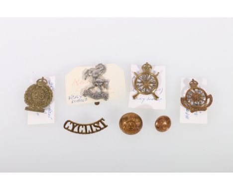Hampshire Cyclist Battalion cap badge, Northern Cyclist Battalion cap badge, Cyclist shoulder title, 25th County of London Cy