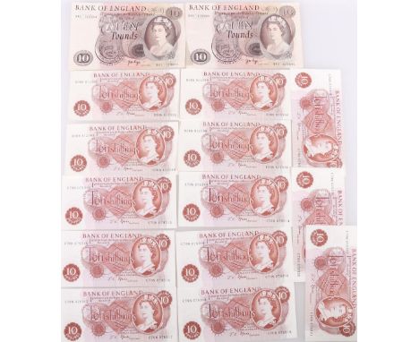 BANK OF ENGLAND two £10 banknotes (1971 portrait issue) Page B40 635695 and B41 729084, BE155c and thirteen ten shilling bank
