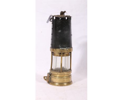 Mining interest, Naylor Wigan rifold burner Marsaut 48546 brass and a cast iron miners safety lamp.