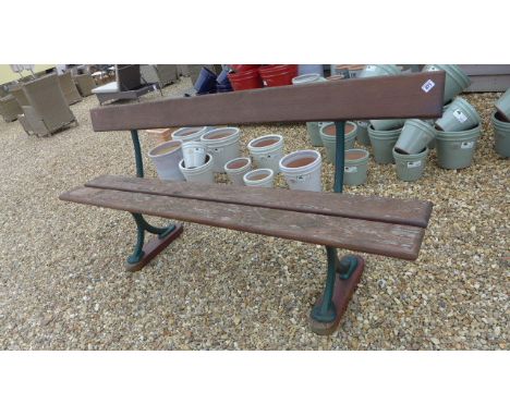 A cast iron bench with a wooden back and seat - Width 180cm