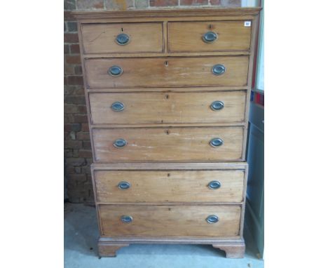 A Georgian mahogany chest on chest, the top with two short over three long drawers, the base with two drawers on bracket feet