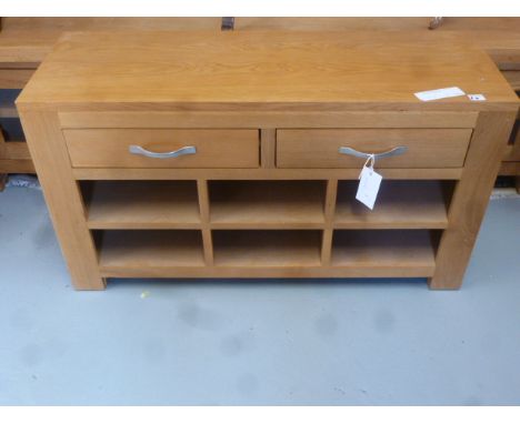 An ex display oak hall bench - Width 100cm x Depth 35cm x Height 55cm