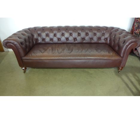 A good quality 19th century leather button back Chesterfield sofa both legs stamped Waterer & Sons, Chertsey - numbered 198 -