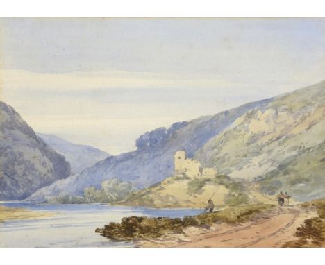 WILLIAM CALLOW, RWS (1812-1908) LANDSCAPE WITH AN ANGLER AND TRAVELLERS, watercolour, 17.5 x 24.5cmProvenance: Gwrych Castle 