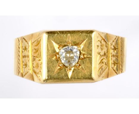 A VICTORIAN DIAMOND SIGNET RING, GYPSY SET WITH A CUSHION SHAPED OLD CUT DIAMOND, BIRMINGHAM 1860, 7G